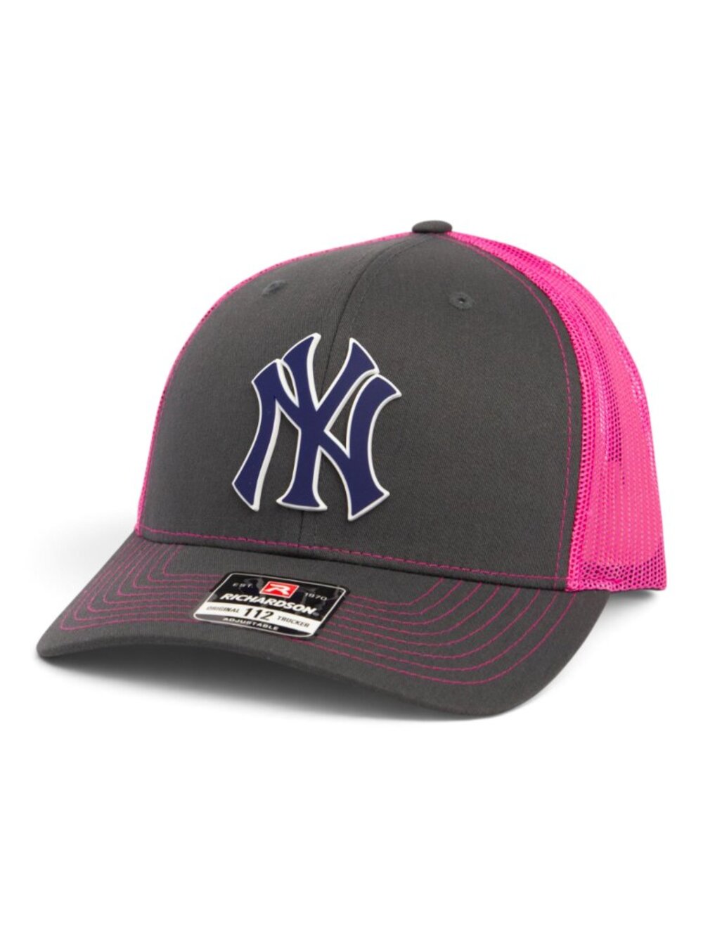 New York Yankees NY Navy 3D Snapback Trucker Hat- Charcoal/ Pink